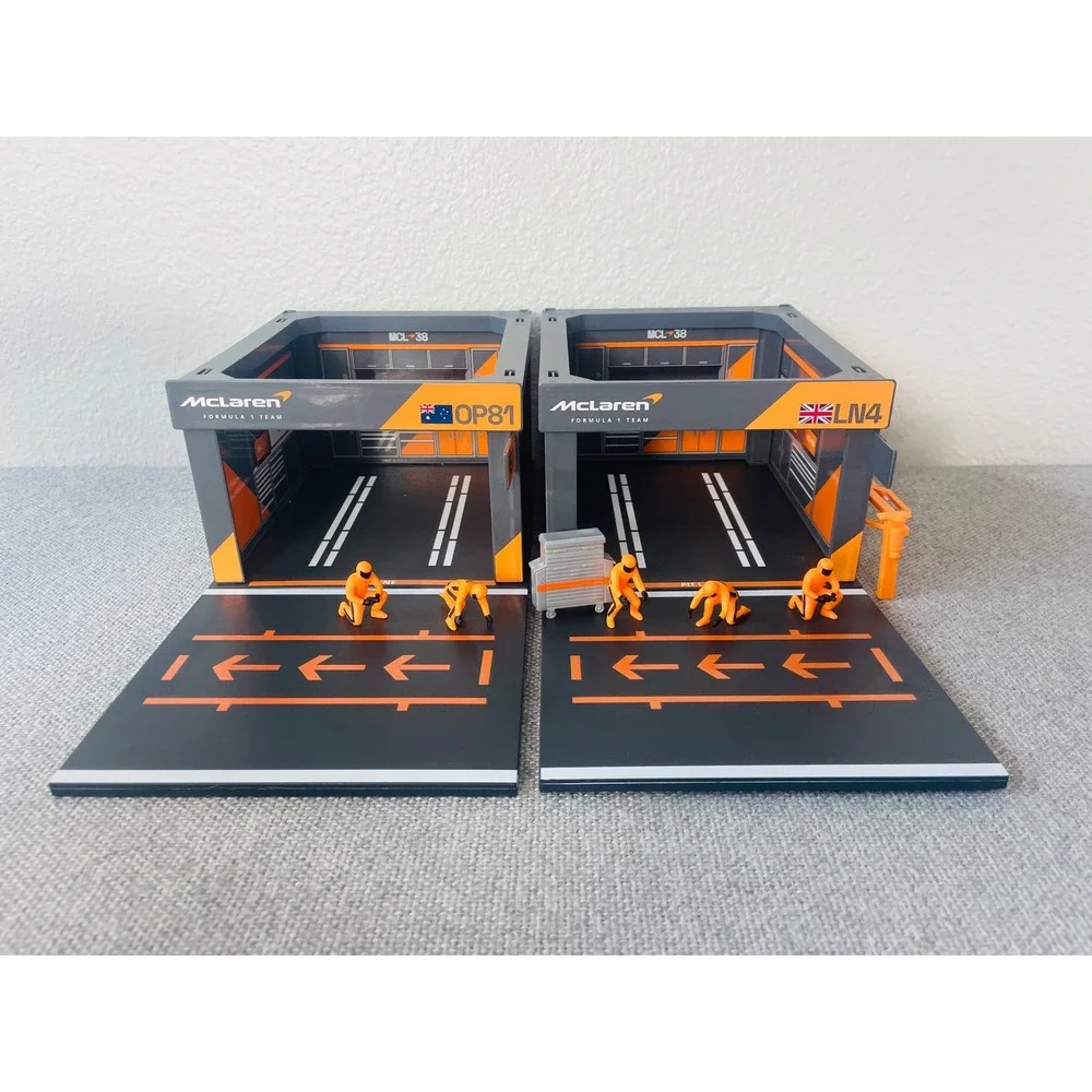 McLaren F1 Team Pit Garage Diorama Lando Norris LN4 Oscar Piastri OP81 Set
